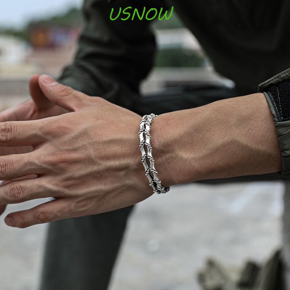 USNOW Vòng Đeo Tay Mở Bằng Hợp Kim Phong Cách Punk Cổ Điển Dành Cho Nam