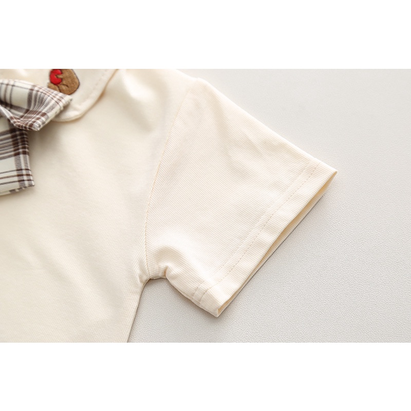 Áo polo màu kem với quần váy caro sọc nâu cho bé gái từ 1 2 3 4 5 tuổi Mint's Closet MINTSCLOSET - GS1161