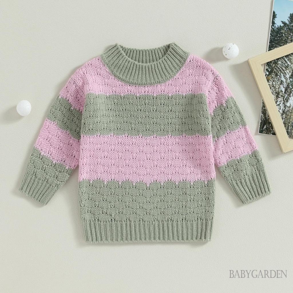 Áo Sweater Dệt Kim Tay Dài Cổ Tròn Màu Sắc Tương Phản Thời Trang Mùa Thu Cho Bé / 6 Tháng-3 Tuổi