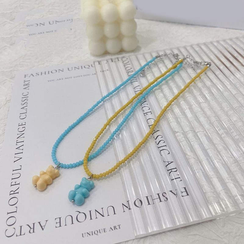 Vòng cổ Mặt Hình Gấu Dopamine Bằng Nhựa Resin Cho Nữ Tuổi Teen