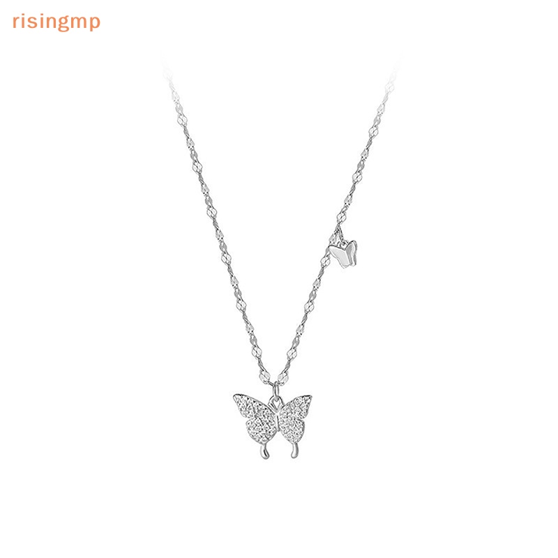 Vòng cổ Mặt Hình Bướm Màu Vàng / Bạc Đính Đá Zircon Đơn Giản Thời Trang Phong Cách Hàn Quốc Cho Nữ