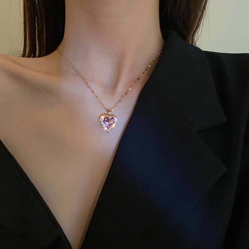 Ygt Vòng cổ Thép Titan Mặt Trái Tim Đính Đá Zircon Sang Trọng Cho Nữ