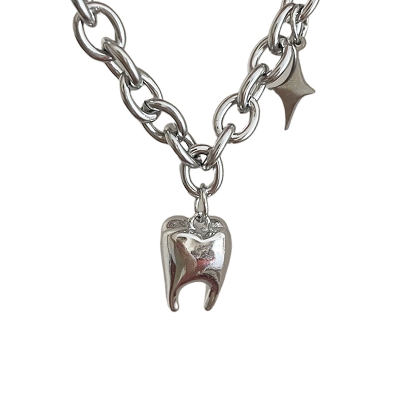 Ygt Vòng cổ Bằng Thép Titan Không Gỉ Dày Mặt Hình Chiếc Răng Vui Nhộn Phong Cách Hip Hop Unisex