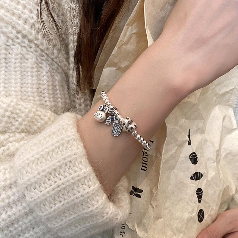 Vòng Đeo Tay Bạc Sterling Thiết Kế Hình Thỏ Tre Nhẹ Sang Trọng Làm Quà Tặng Cho Bạn Gái Haobing boutiqu