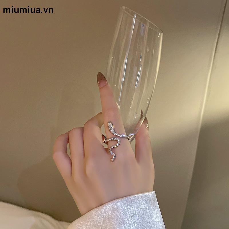 Miumiua🔮Nhẫn Bạc Hình Rắn Đính Đá Lấp Lánh Thời Trang Cho Nữ
