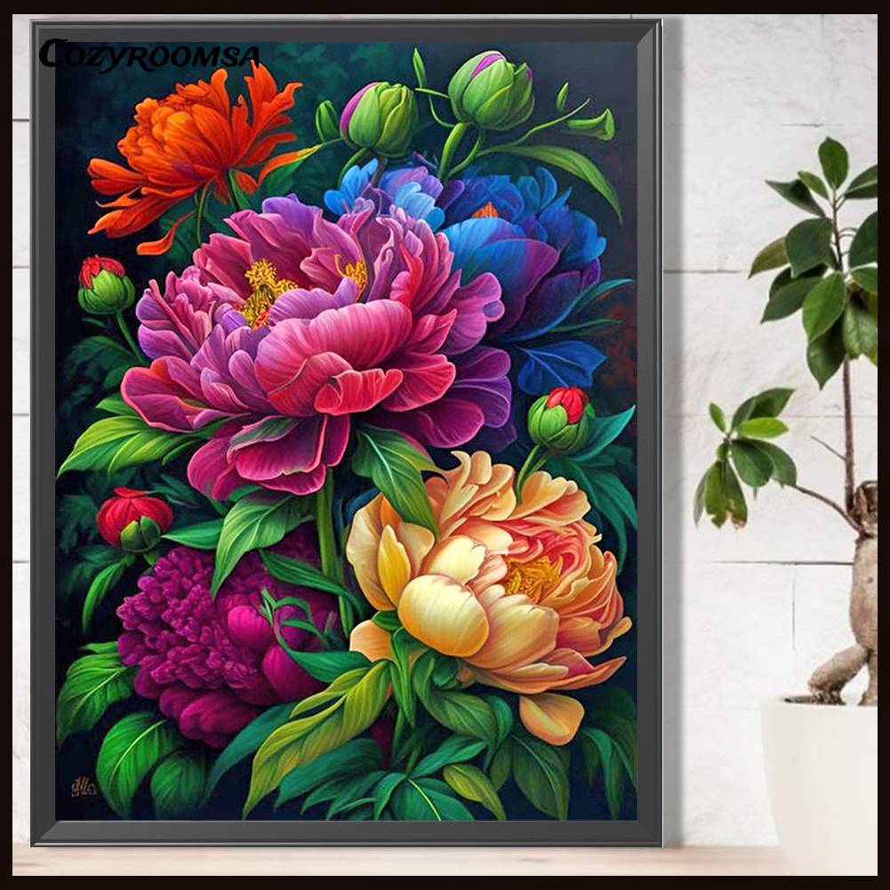 Tranh Đính Đá Kim Cương Toàn Bộ 5D DIY Hình Vẽ Hoa Lá