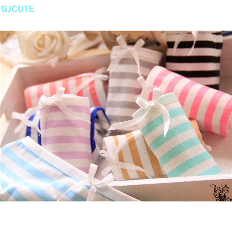 GJCUTE Quần Lót Cotton Kẻ Sọc Đính Nơ Dễ Thương Cho Nữ