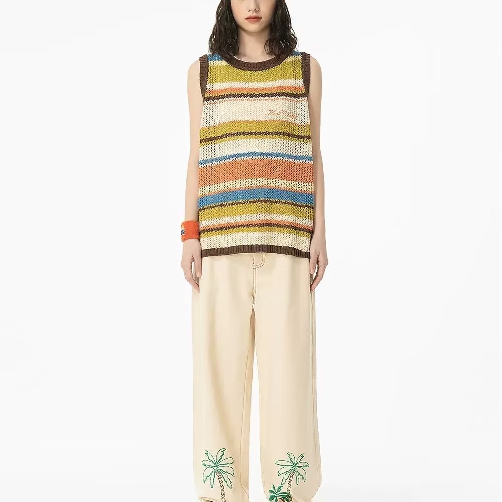 Áo Dệt Kim Không Tay Dáng Rộng Họa Tiết Kẻ Sọc Phong Cách Nhật Bản Thời Trang Mùa Hè Mới Cho Nữ