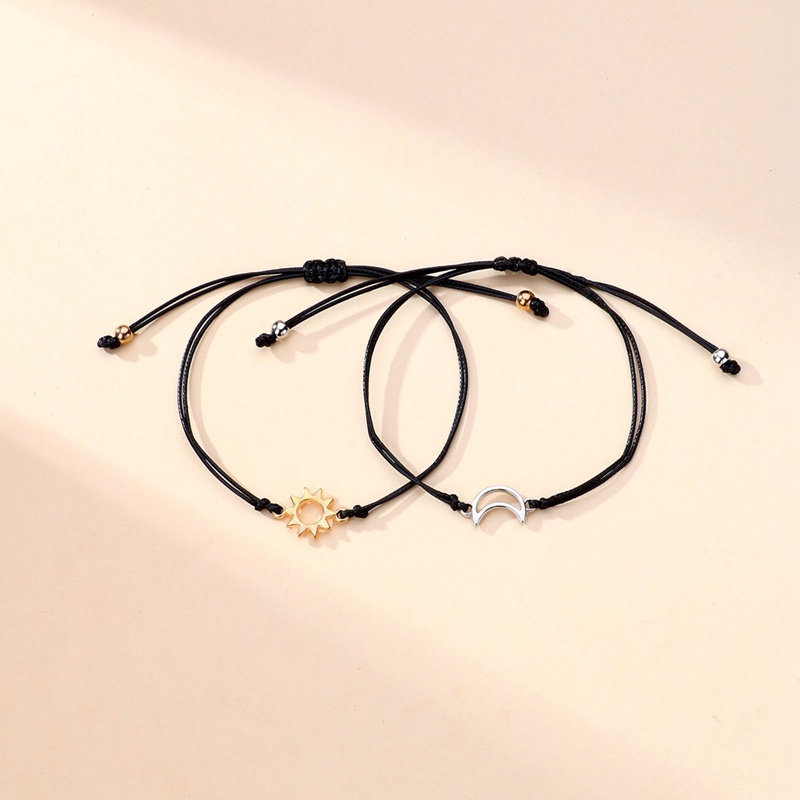 Bộ 2 Vòng Tay Dây Bện Mặt Trời Mặt Trăng Ngôi Sao Trái Tim Cho Cặp Đôi