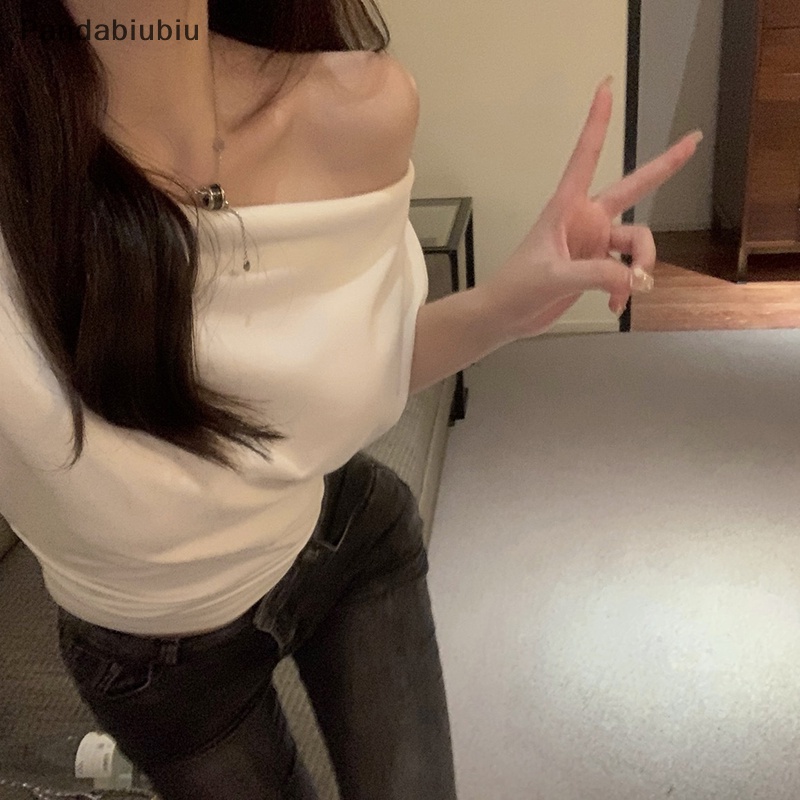 Áo thun ngắn tay hở vai gợi cảm mùa hè áo crop top sang trọng màu trơn cho nữ