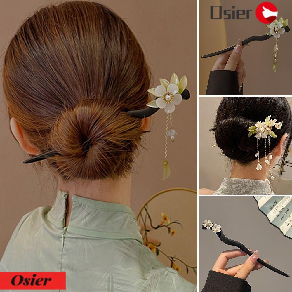 OSIER1 Trâm Cài Tóc Bằng Gỗ Phối Tua Rua Thời Trang