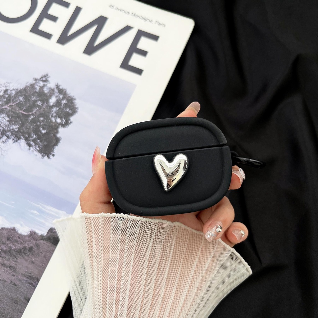 Vỏ Bảo Vệ Hộp Sạc Tai nghe không dây AirPods 1 / 2 / 3 Gen Pro2 2022 Bằng Silicon Mềm Chống Rơi Hình Trái Tim Có Móc Treo DIY