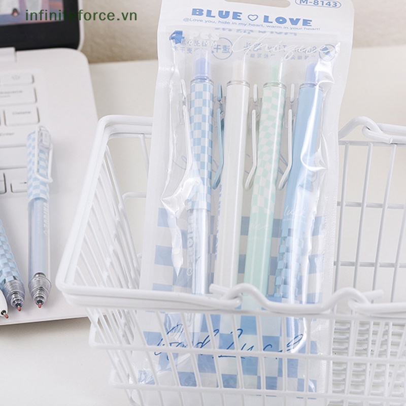 Bộ 4 Bút Bi Mực Đen Ngòi 0.5mm Họa Tiết Trái Tim / Trái Tim Xinh Xắn