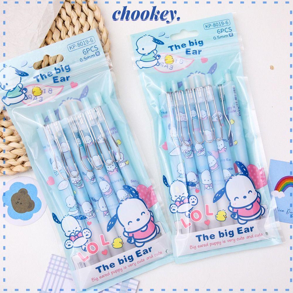 CHOOKEY Set 6 Bút Mực Gel Dạng Nhấn Tạo Hình Chú Chó Pacha