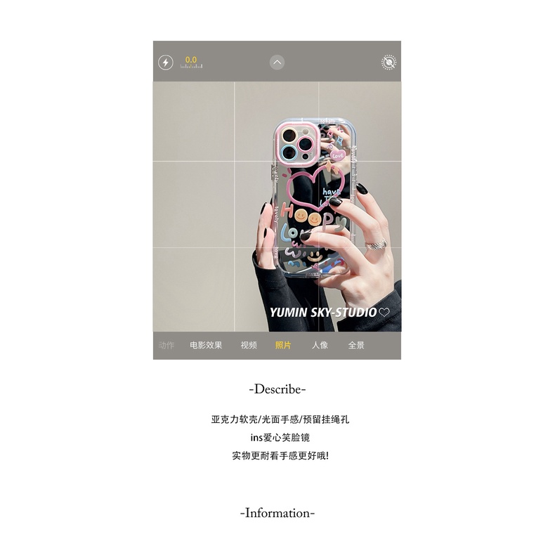 Ốp Điện Thoại Họa Tiết Hoạt Hình Trái Tim Graffiti Tráng Gương Chống Rơi Cho Iphone 14promax 13 11 14pro 13pro 14