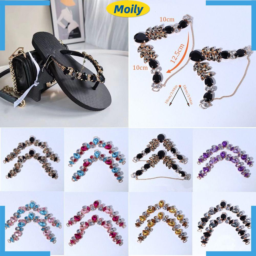 MOILYVN Set 2 Dây Chuỗi Xích Bằng Acrylic Đính Pha Lê Trang Trí Dép Đi Biển DIY Có Thể Tháo Rời Cho Nữ