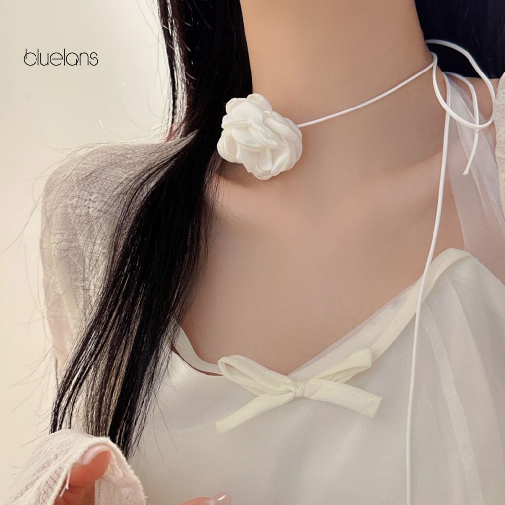 Vòng Cổ Choker Họa Tiết Hoa Hồng 3D Màu Trắng Đen Thanh Lịch Có Thể Điều Chỉnh
