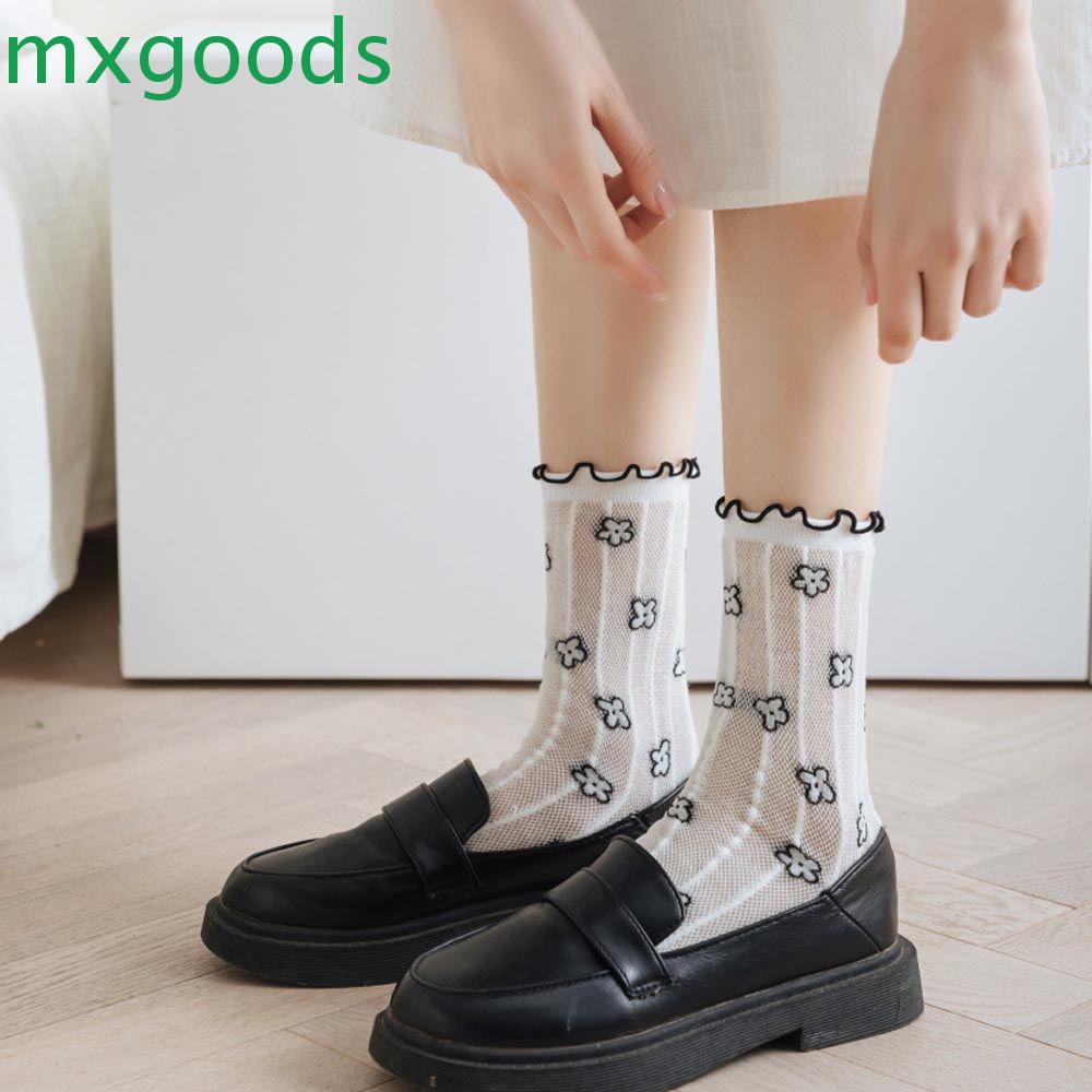MXGOODS Vớ Lụa Trong Suốt Họa Tiết Hoa Phong Cách Harajuku Đường Phố Cho Nữ