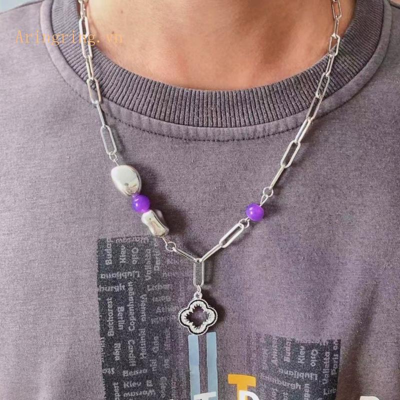 Vòng Cổ Choker Dây Xích Mặt Lá Cây Màu Tím Cho Nữ