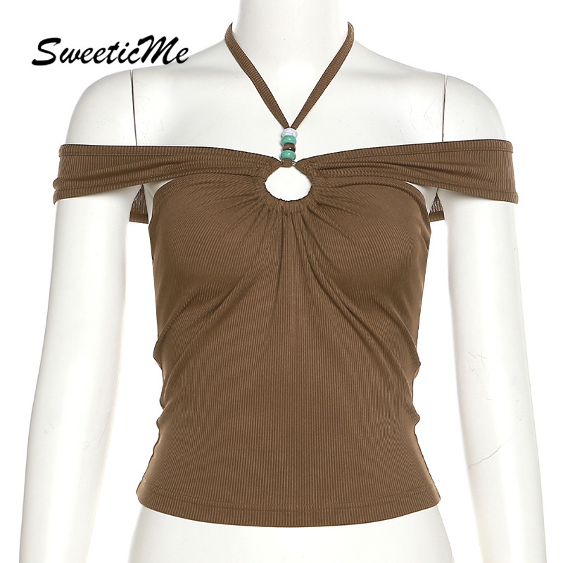 Áo Croptop Trễ Vai Màu Trơn Quyến Rũ Thời Trang 2023 Cho Nữ