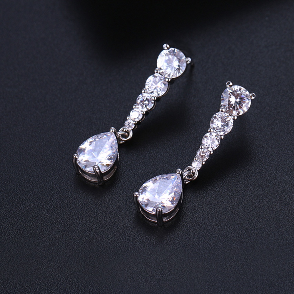 Bông Tai Bạc Dáng Dài Đính Đá Zircon Thời Trang Cho Nữ