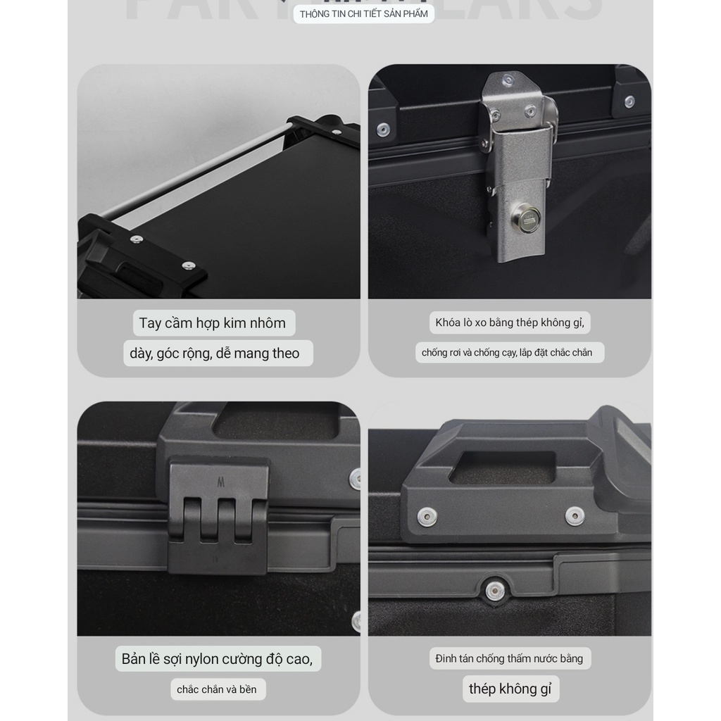 Thùng nhôm xe máy 25L S-ADV thùng nhôm lùn 2 khoá cao cấp SADV aluminum top box.