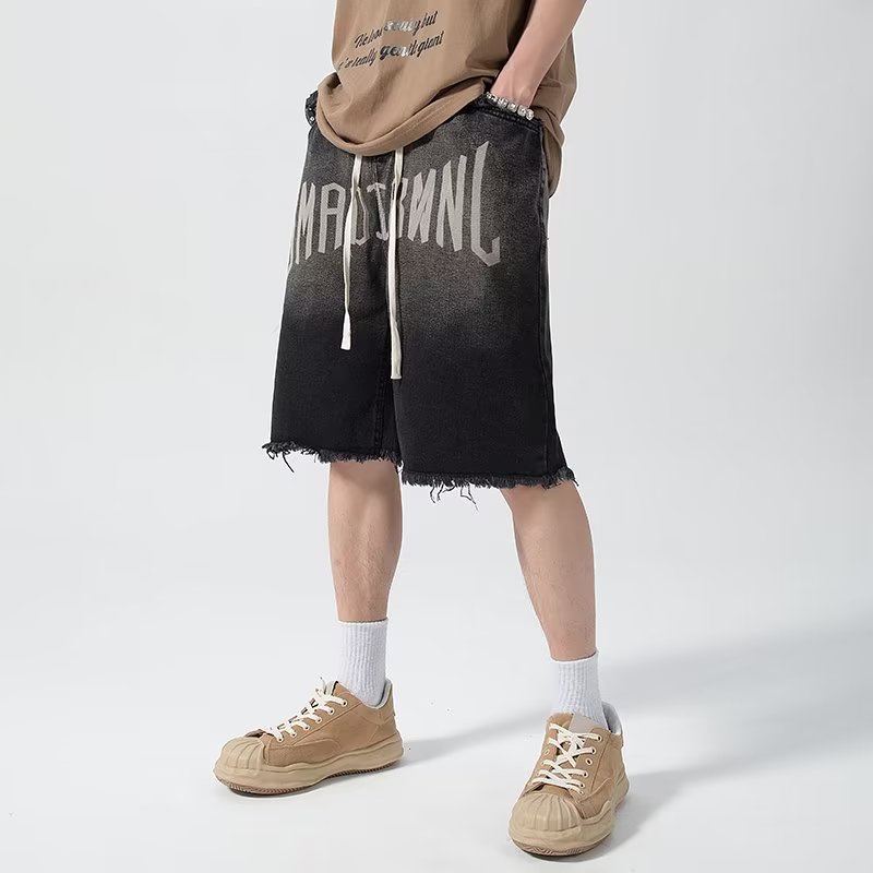 Quần Short Denim Ống Rộng In Họa Tiết Phong Cách Mỹ Thời Trang Mùa Hè Cho Nam