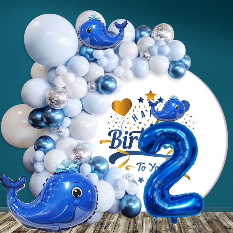 Set 74 Bong Bóng Cao Su Latex Chủ Đề Đại Dương Xanh Dương Và Trắng Trang Trí Tiệc Sinh Nhật Cho Bé Trai