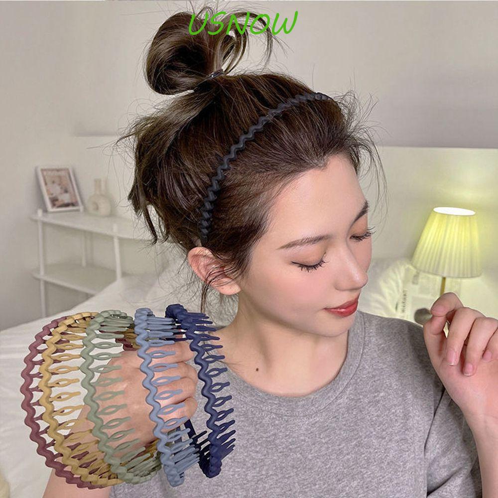 USNOW Băng đô cài tóc rửa mặt Răng Cưa Bằng Xốp Bện Răng Chống Trượt Phong Cách Hàn Quốc Cá Tính