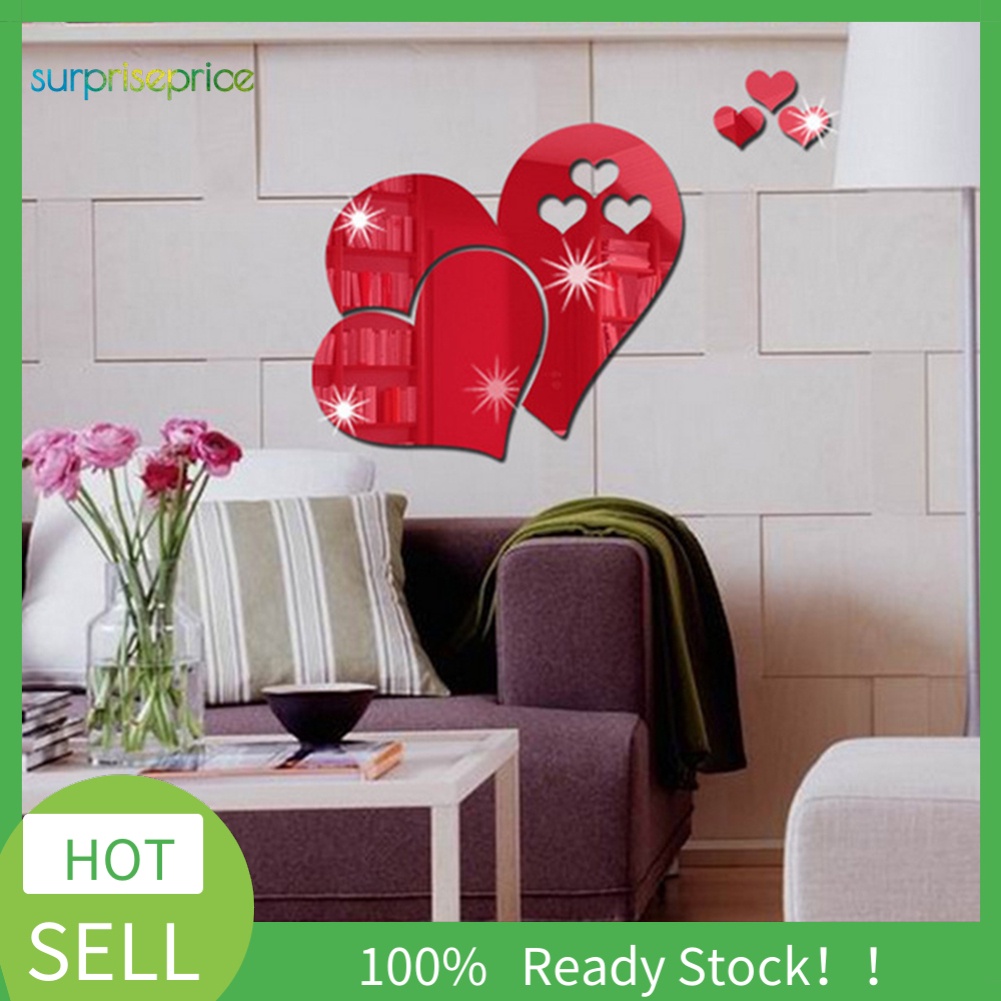 Đề Can Acrylic Hình Trái Tim 3D Tráng Gương Dán Tường Trang Trí Phòng Khách