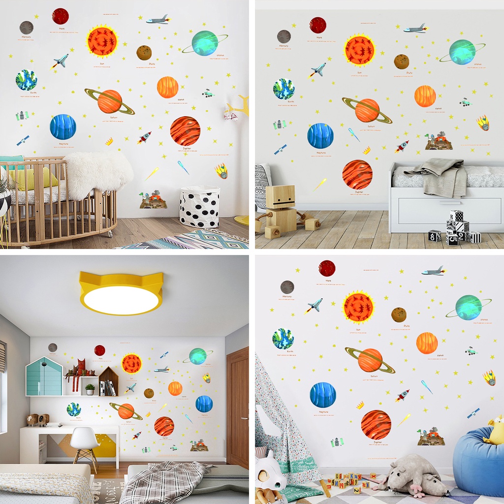 1 Bộ Sticker Dán Tường Tự Dính Bằng PVC Hình Hành Tinh Hoạt Hình Có Thể Tháo Rời Cho Nhà Trẻ