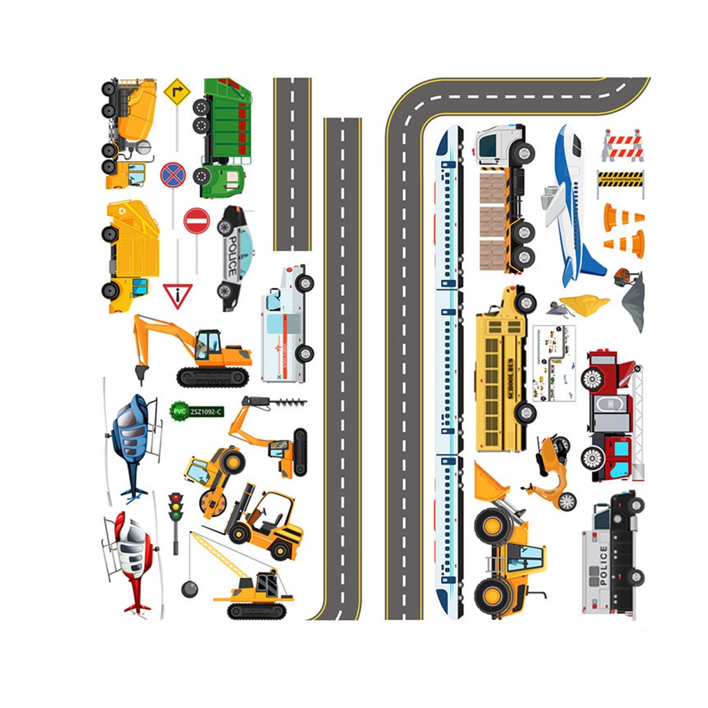 Set 2 Miếng Dán Tường Bằng PVC Tự Dính Họa Tiết Phương Tiện Giao Thông Trang Trí Phòng Bé