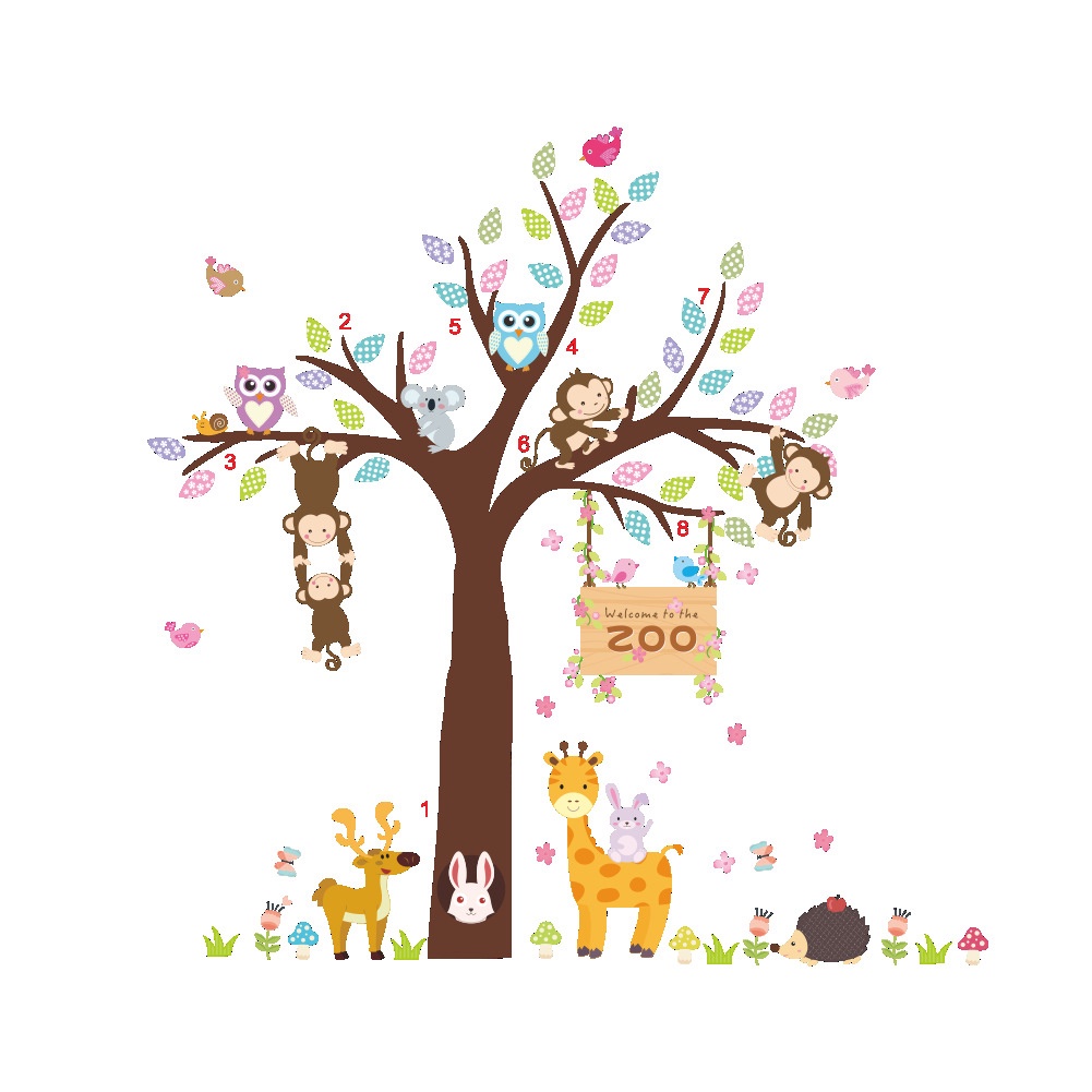 Miếng Dán Tường Hình Chú Khỉ Leo Cây Hoạt Hình Trang Trí Phòng Trẻ Em DIY