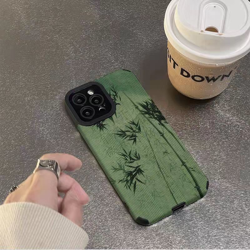 Emerald green bamboo all-inclusive anti-drop phone case cho iphone 7 7plus 8 8plus xs xr 11 12 13 14 pro plus promax