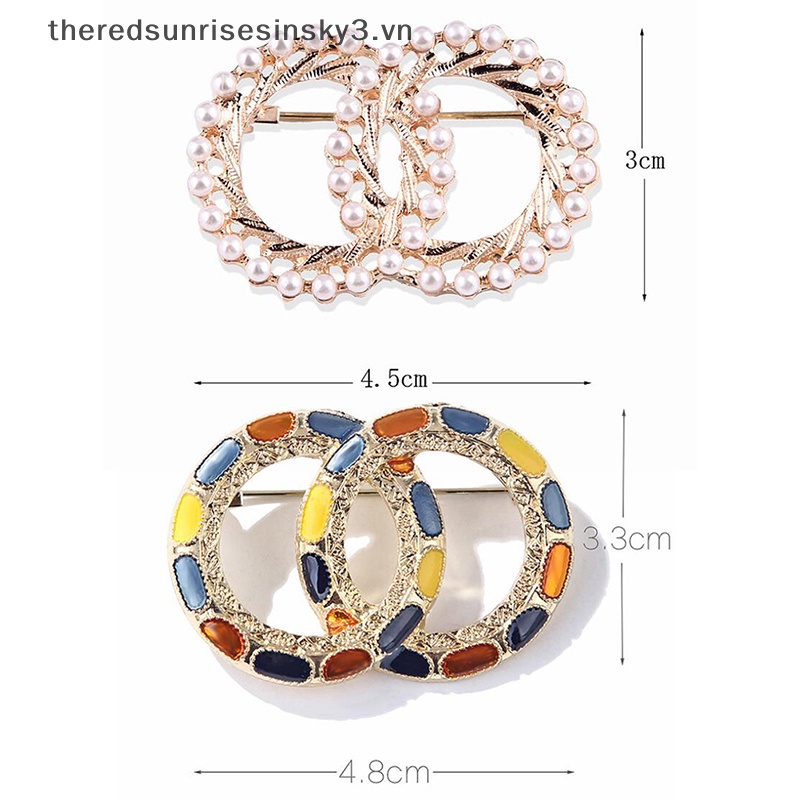 Ghim Cài Áo # # Mặt Hình Tròn Tráng Men Đính Ngọc Trai Nhiều Màu Sắc Thời Trang