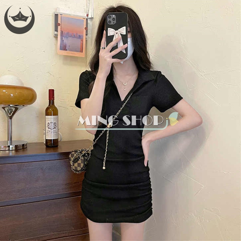 Đầm Tay Ngắn Cổ Chữ V Dáng Ôm Thời Trang Mùa Hè Quyến Rũ Cho Nữ