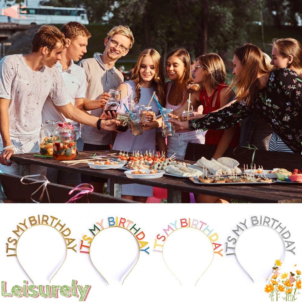 LEILY Băng Đô Cài Tóc Màu Sắc Cầu Vồng In Chữ Sinh Nhật Độc Đáo