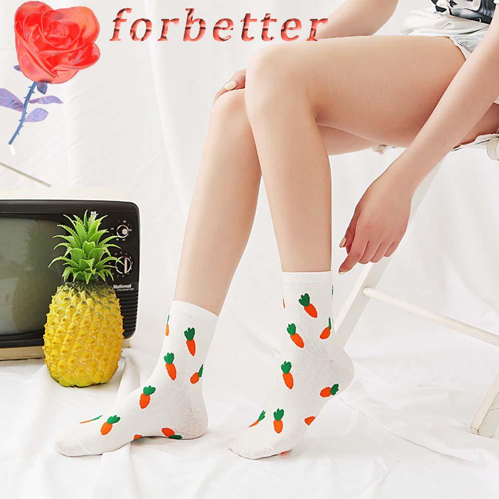 FORBETTER Vớ In Hình Củ Cà Rốt Hoạt Hình Đơn Giản Thời Trang Mùa Thu Cho Nữ