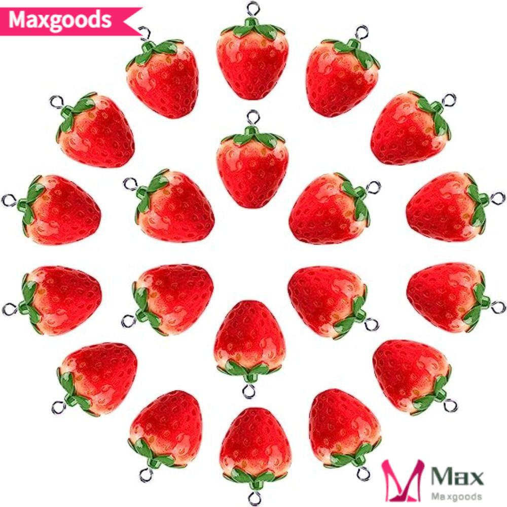 MAXG Set 20 Mặt Dây Chuyền Hình Quả Dâu 3D Kích Thước 18x27mm Màu Xanh Lá / Đỏ