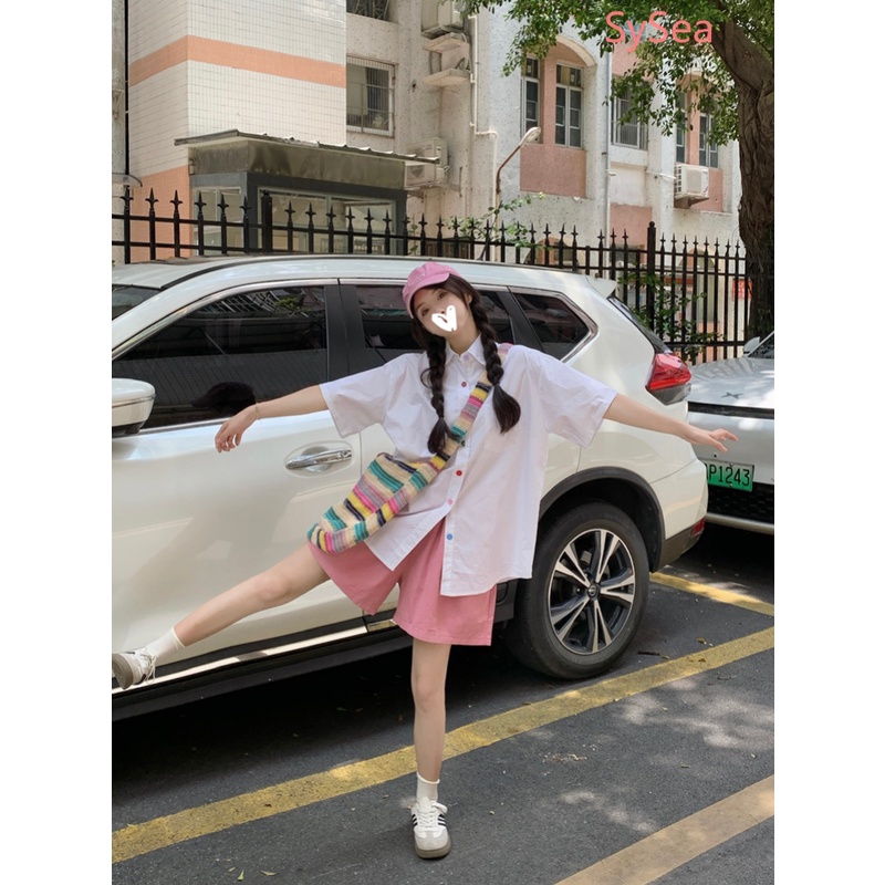 Áo Sơ Mi Tay Ngắn Dáng Rộng Cài Nút Nhiều Màu Thời Trang Mùa Hè Cho Nữ