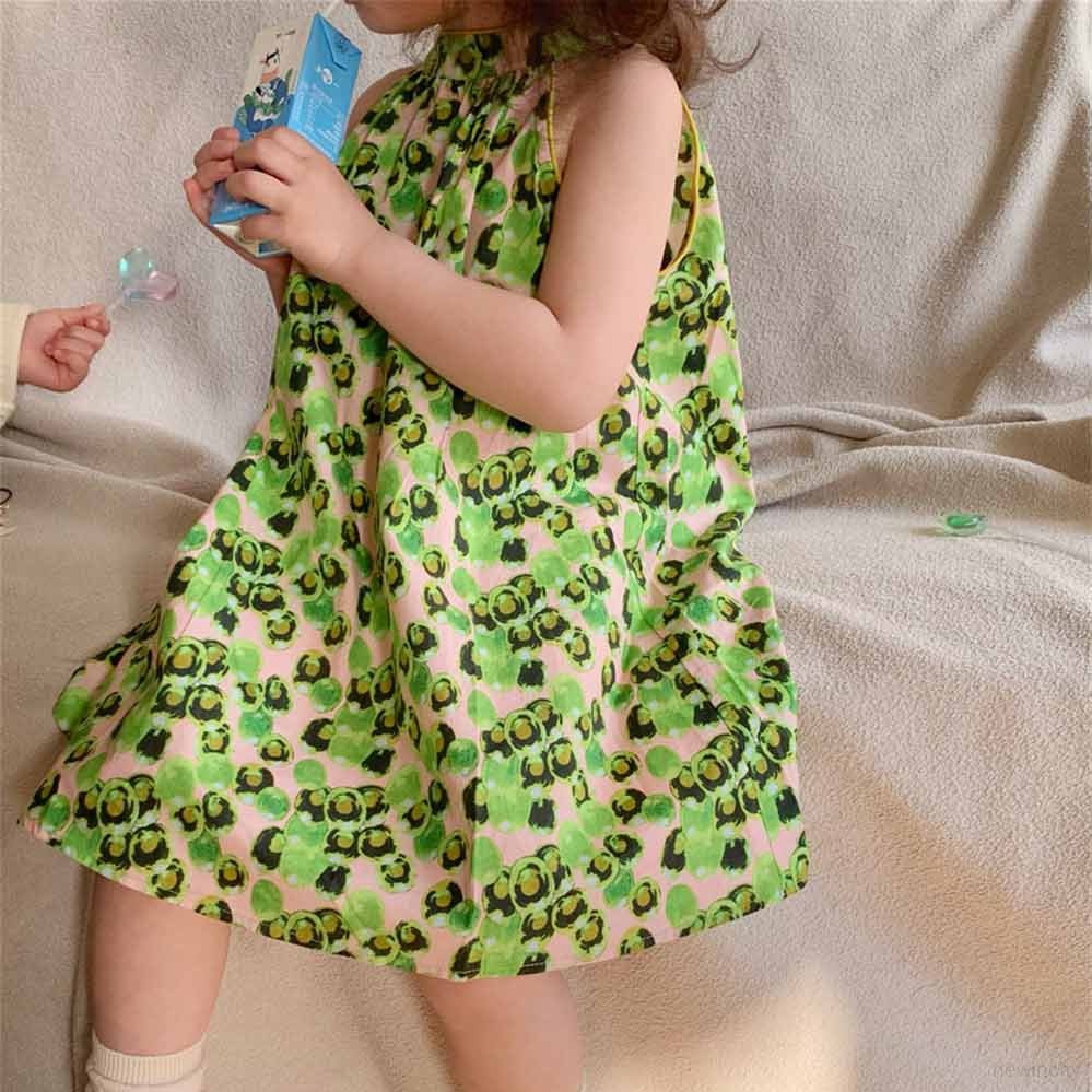 Đầm Công Chúa Không Tay In Hoa Phong Cách Hàn Quốc Cho Bé Gái