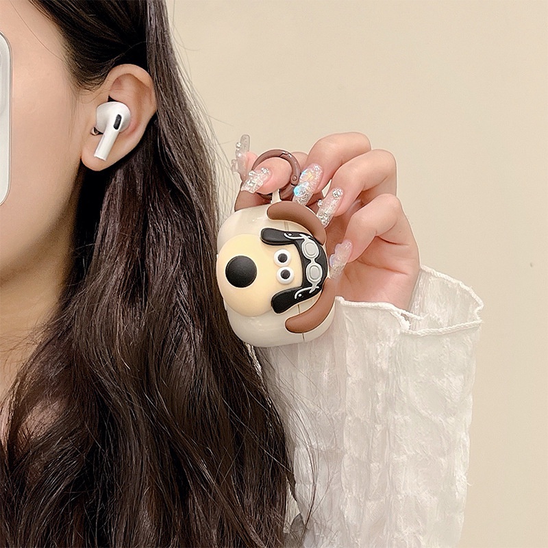 Vỏ Bảo Vệ Hộp Sạc Tai Nghe Airpods 1 2 3 PRO PRO PRO2 Bluetooth Bằng TPU Màu Trơn Hình Chú Chó Tai Dài 3D Dễ Thương