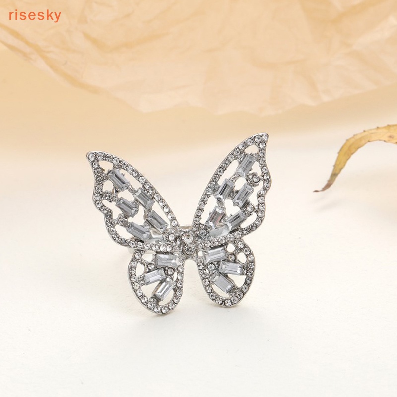 Nhẫn Cưới Màu Bạc Đính Đá Zircon Hình Bướm Lấp Lánh Sang Trọng Cho Nữ