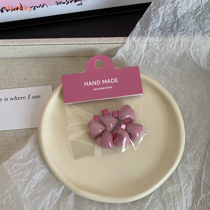 Set 6 Kẹp Tóc Mini Hình Trái Tim Màu Hồng Dễ Thương Phong Cách Hàn Quốc Cho Bé Gái