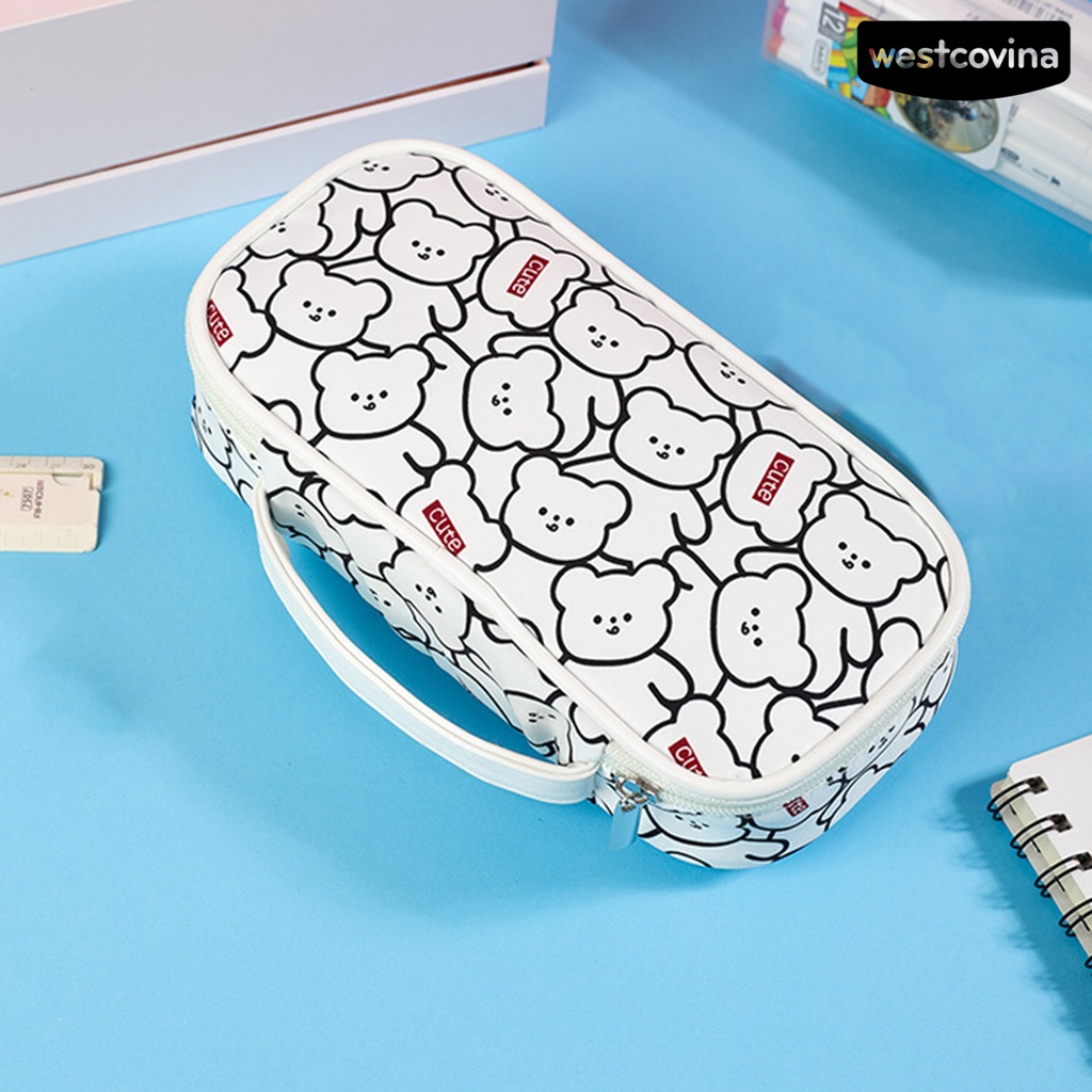 [WSTN]✎Túi Đựng Bút Bằng Vải Có Tay Cầm Và Khóa Kéo Phong Cách Cổ Điển