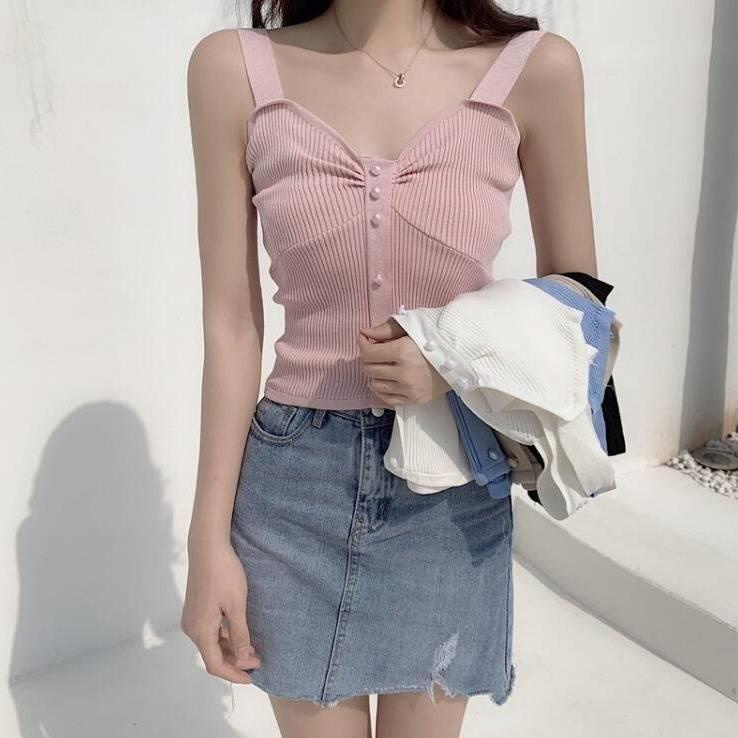 Áo Dệt Kim Không Tay Lưng Cao Thời Trang Mùa Hè Dành Cho Nữ