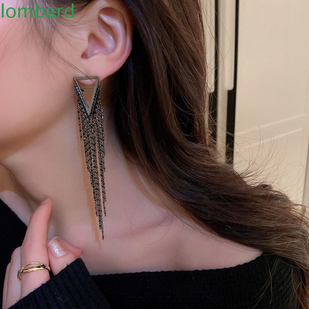 LOMBARD Đôi Khuyên Tai Dài Hình Tam Giác Màu Trơn Thời Trang Cho Nữ