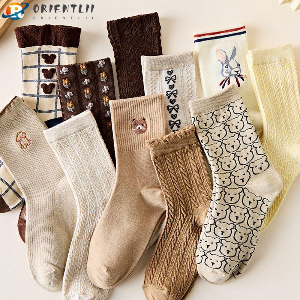 ORIENTLII Vớ Cotton Mềm Họa Tiết Hoạt Hình Dễ Thương Phong Cách Harajuku Cho Nữ