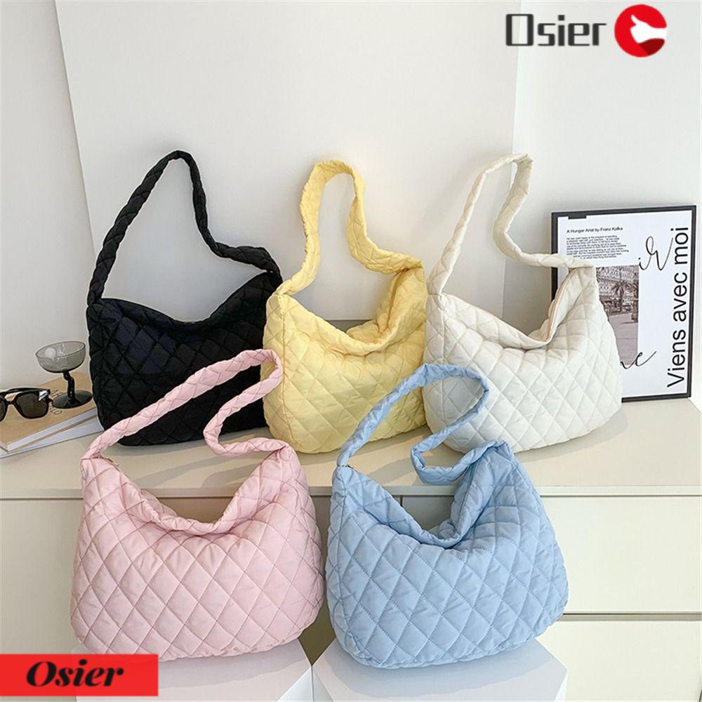 OSIER1 Túi Đeo Vai Cỡ Lớn Vải Cotton Họa Tiết Sọc Caro Ấm Áp