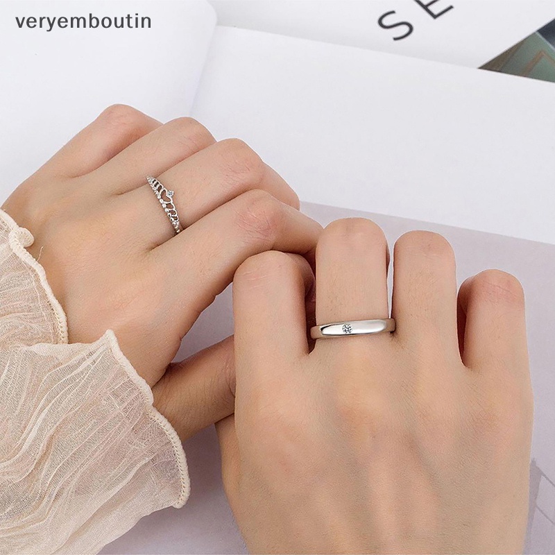 Nhẫn Cặp Đính Đá Zircon Đơn Giản Có Thể Điều Chỉnh Kích Cỡ